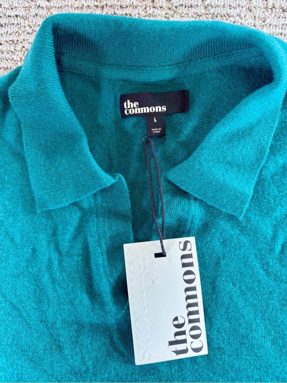 NEW 100% Cashmere The Commons‎ Men’s Large Teal SS Polo Sweater